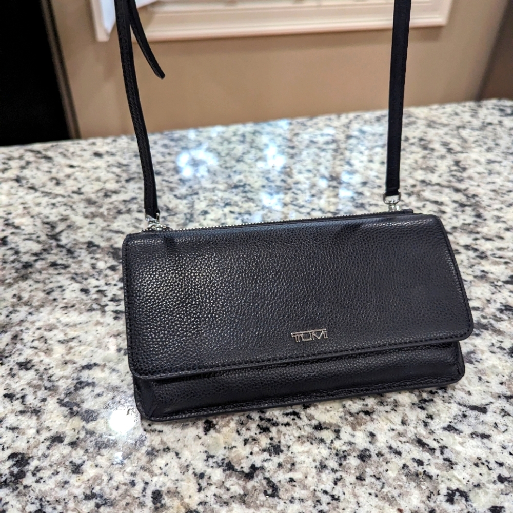 Tumi black leather crossbody